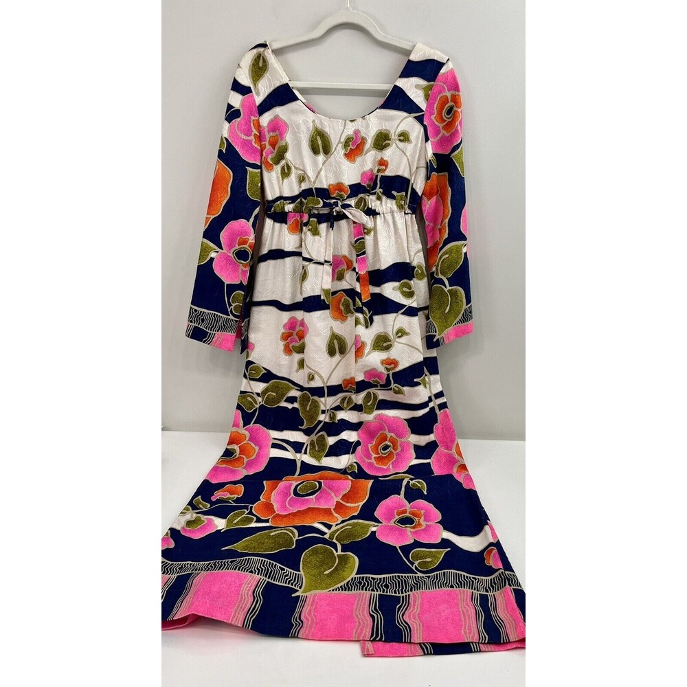 Vintage Barkcloth Dress Miss Hawaii Tiki Mcm  Womens 1960s 50s Size 10